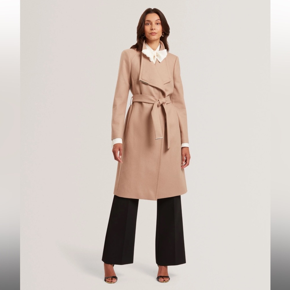 BRAND NEW Ted Baker Rose Wool Wrap Coat (Camel / Tan color - Size 0 / XS)